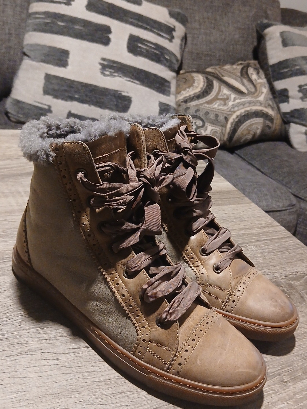 Brunello Cucinelli Leather Shearling-Lined High-Top Sneakers | EU 37 US 7